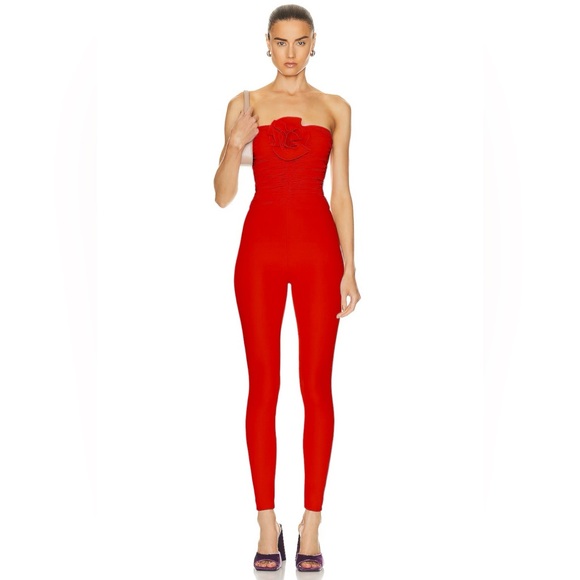 MAYGEL CORONEL Matuna Rosette Ruched Strapless Jumpsuit in Red - Picture 2 of 7
